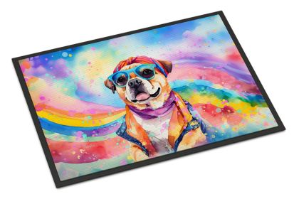 NEW Pug Hippie Dawg Doormat Front Door Mat Indoor Outdoor Rugs for Entryway, Non Slip Washable Low Pile, 18H X 27W (Default: Default)