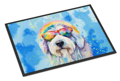 NEW Old English Sheepdog Hippie Dawg Doormat Front Door Mat Indoor Outdoor Rugs for Entryway, Non Slip Washable Low Pile, 18H X 27W (Default: Default)