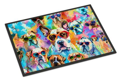 NEW Boxer Hippie Dawg Doormat Front Door Mat Indoor Outdoor Rugs for Entryway, Non Slip Washable Low Pile, 18H X 27W (Default: Default)