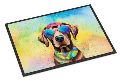 NEW Chocolate Labrador Hippie Dawg Doormat Front Door Mat Indoor Outdoor Rugs for Entryway, Non Slip Washable Low Pile, 18H X 27W (Default: Default)