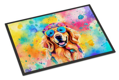 NEW Golden Retriever Hippie Dawg Doormat Front Door Mat Indoor Outdoor Rugs for Entryway, Non Slip Washable Low Pile, 18H X 27W (Default: Default)