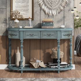 52''Modern and Contemporary Curved Console Table Sofa Table Entryway Table for Hallway Living Room with 4 Drawers and 1 Shelf (Color: Antique Blue, Material: MDF)
