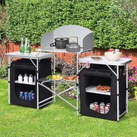 1PC Folding Camping Table with Storage Organizer (Color: Black)