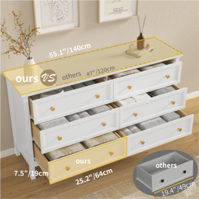6 Drawer Dresser For Bedroom, Wood Storage Cabinet With Black Handles, Modern Closet Of Drawers for Living Room (Color: White)