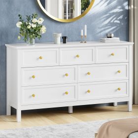 7 Drawer Dresser For Bedroom, Wood Storage Cabinet With Meta Handles, Modern Closet Of Drawers for Living Room, TV Stand Dresser (Color: White)