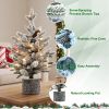 2FT Flocked Christmas Tree with Pot 30 Pre-Lit Warm White LED Lights 3 Pine Cone Decorations Potted Artificial Christmas Tree for Tabletop Bedroom Man