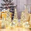 6 Pcs Mercury Glass Christmas Tree for Tabletop Light up Figurine Christmas Tree Mercury Cracked Glass Globe with Light for Xmas Decor Home Party Cent